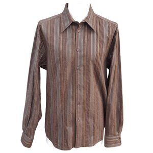Le Chateau SZ Large Men's Brown Striped Button Up Shirt